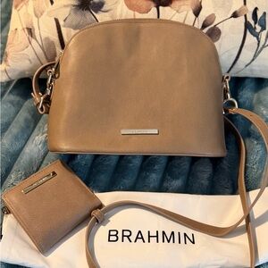 Brahmin Taupe Crossbody Smooth Leather with Matching Wallet